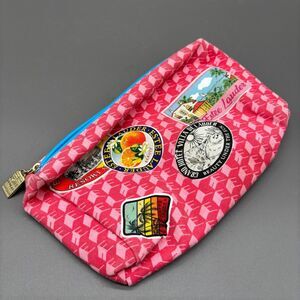 Estee Lauder Cosmetic Bag Pink Makeup Pouch Retro Hotel Print Travel Zip